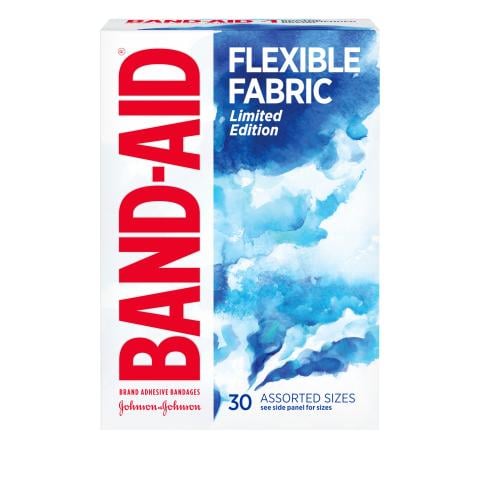 BAND-AID(R) Brand Adhesive Bandages Flexible Fabric Featuring Watercolor Prints, Front of Pack