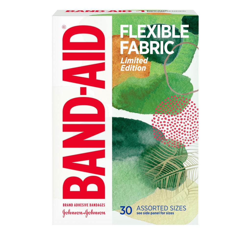 BAND-AID(R) Brand Adhesive Bandages Flexible Fabric Featuring Forest Prints, Front of Pack