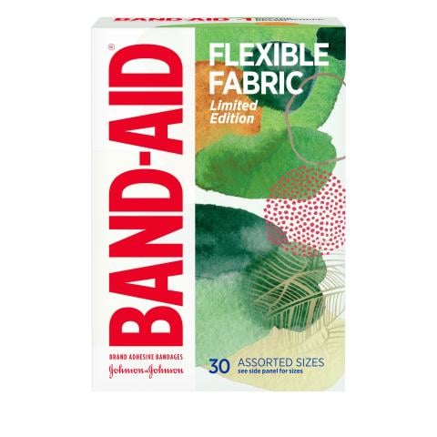 BAND-AID(R) Brand Adhesive Bandages Flexible Fabric Featuring Forest Prints, Front of Pack
