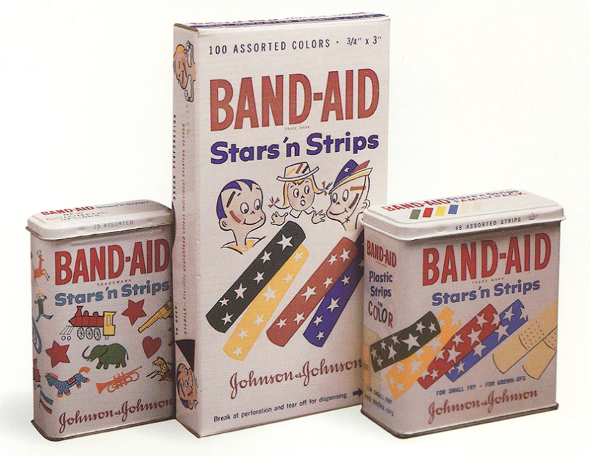 Stars ‘n’ Stripes adhesive bandages product packaging from 1956